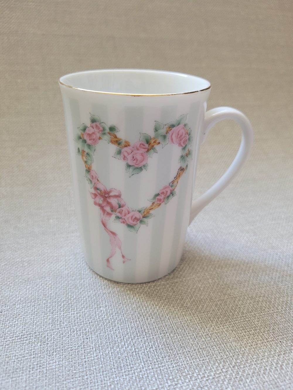 Vintage Otagiri Heartprint Japan Stoneware Coffee Mug Tea Cup Floral Pastel Blue